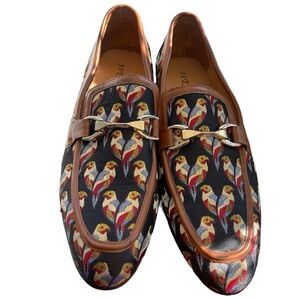 JITAI Men's Leather Dress Loafer Shoes Brown with Bird Pattern Size 12 NEW
